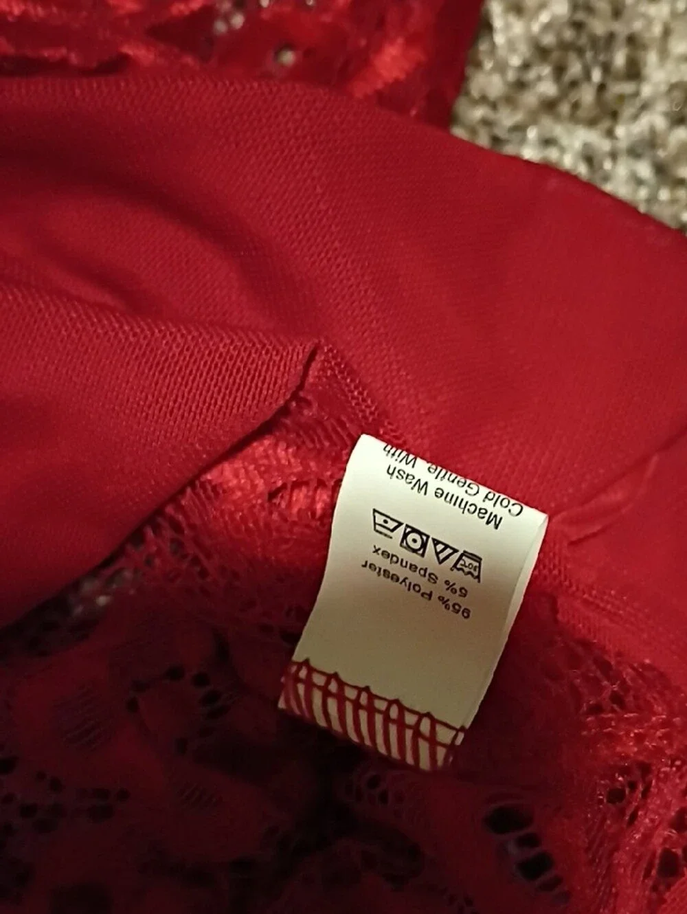 Halter Lace Trim Red Women's Teddy Romper With Open Crotch- New